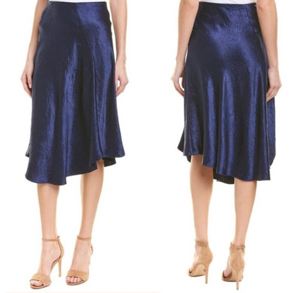Excellent Condition NWT Vince Bias Satin Skirt, Asymmetric Hem, Ink (Blue)